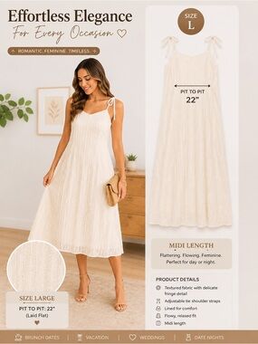 Cream Midi Dress with Adjustable Tie Straps